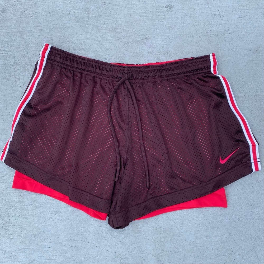 Nike 2-in-1 Dri-Fit Burgundy Brown/Pink Running Shorts